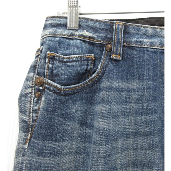 Rerock for Express Jeans 4 Bootcut Distressed Low Rise Embroidered - Picture 4 of 13